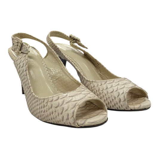 Sandals Heels Kitten By Talbots In Cream, Size:6.5