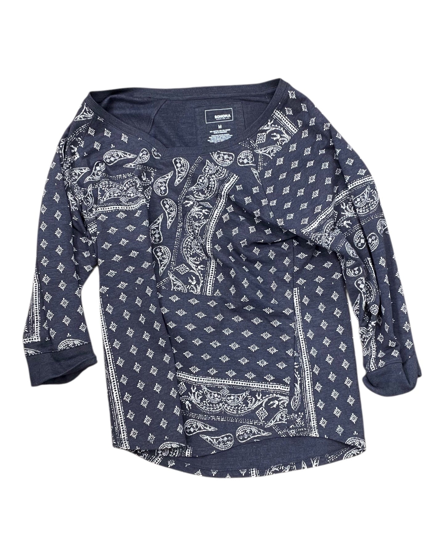 Top 3/4 Sleeve By Sonoma In Cream & Grey, Size:M