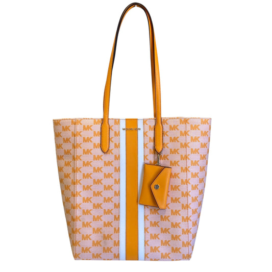 Handbag Designer By Michael Kors In Orange & White, Size:Large