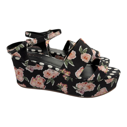 Sandals Heels Wedge By Aldo In Black & Pink, Size:6.5