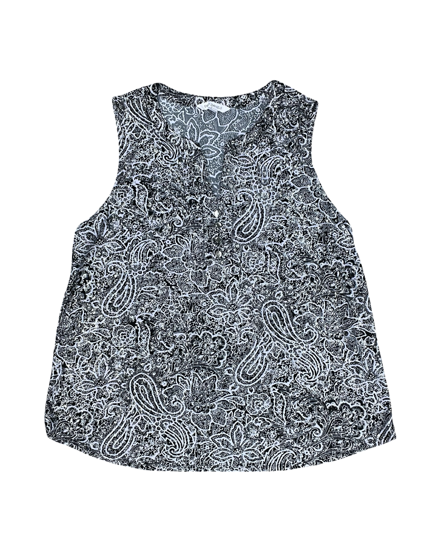 Top Sleeveless By Emily Daniels In Black & Silver, Size:2X