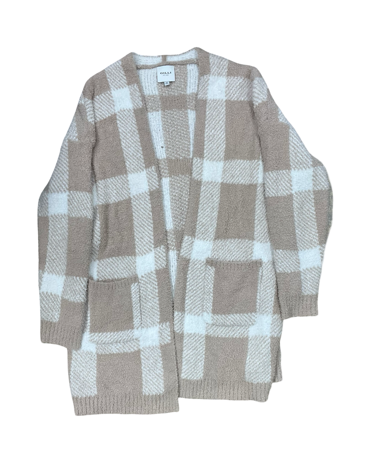 Sweater Cardigan By Gilli In Tan & White, Size:M