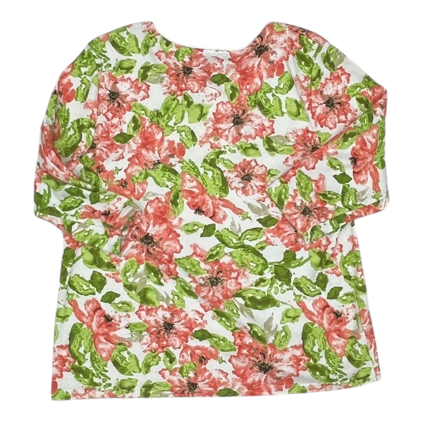 Top 3/4 Sleeve By Karen Scott In Green & Pink, Size:2X