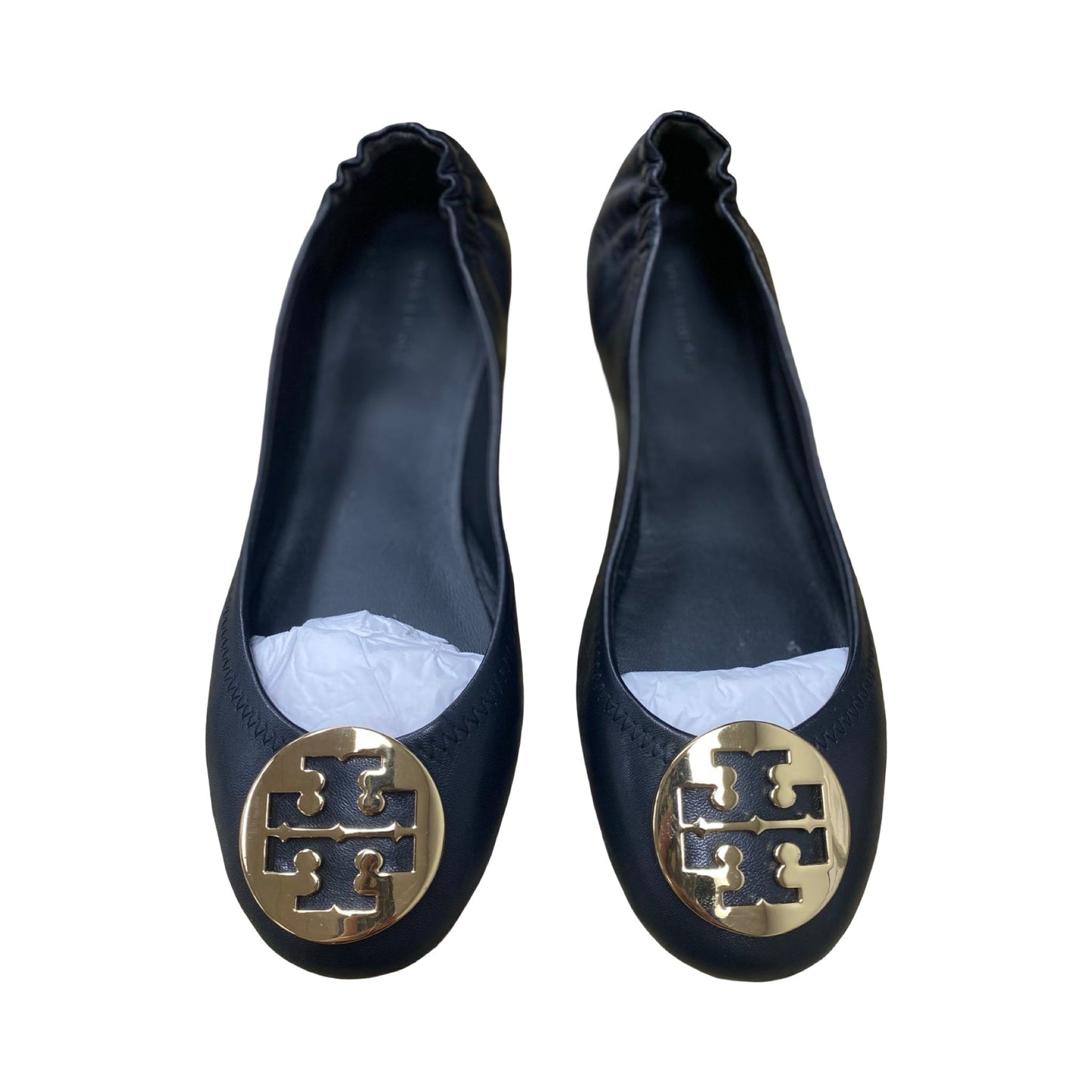 Shoes Designer By Tory Burch In Black & Gold, Size:8
