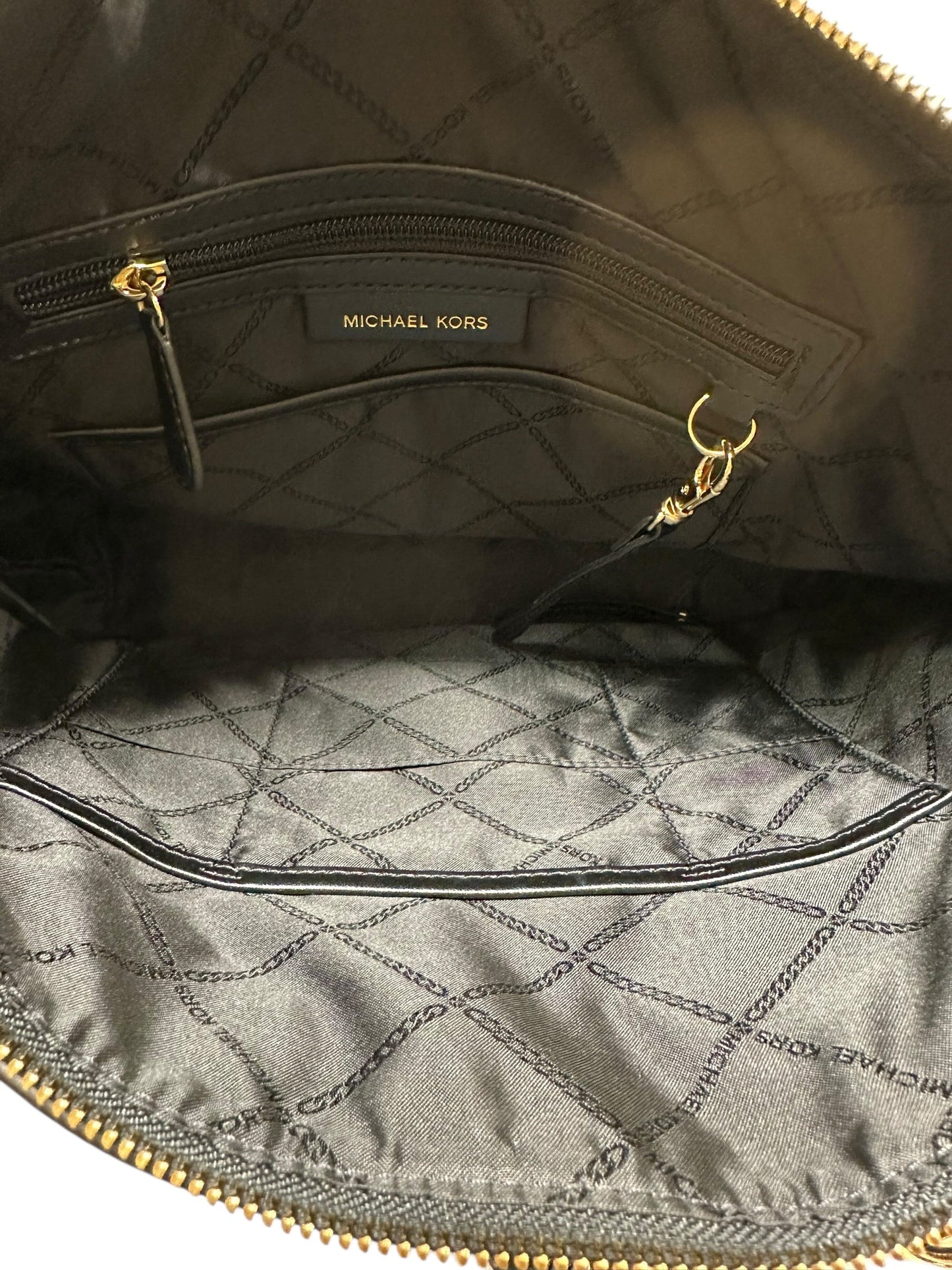 Handbag Designer By Michael Kors In Black & Gold, Size:Medium