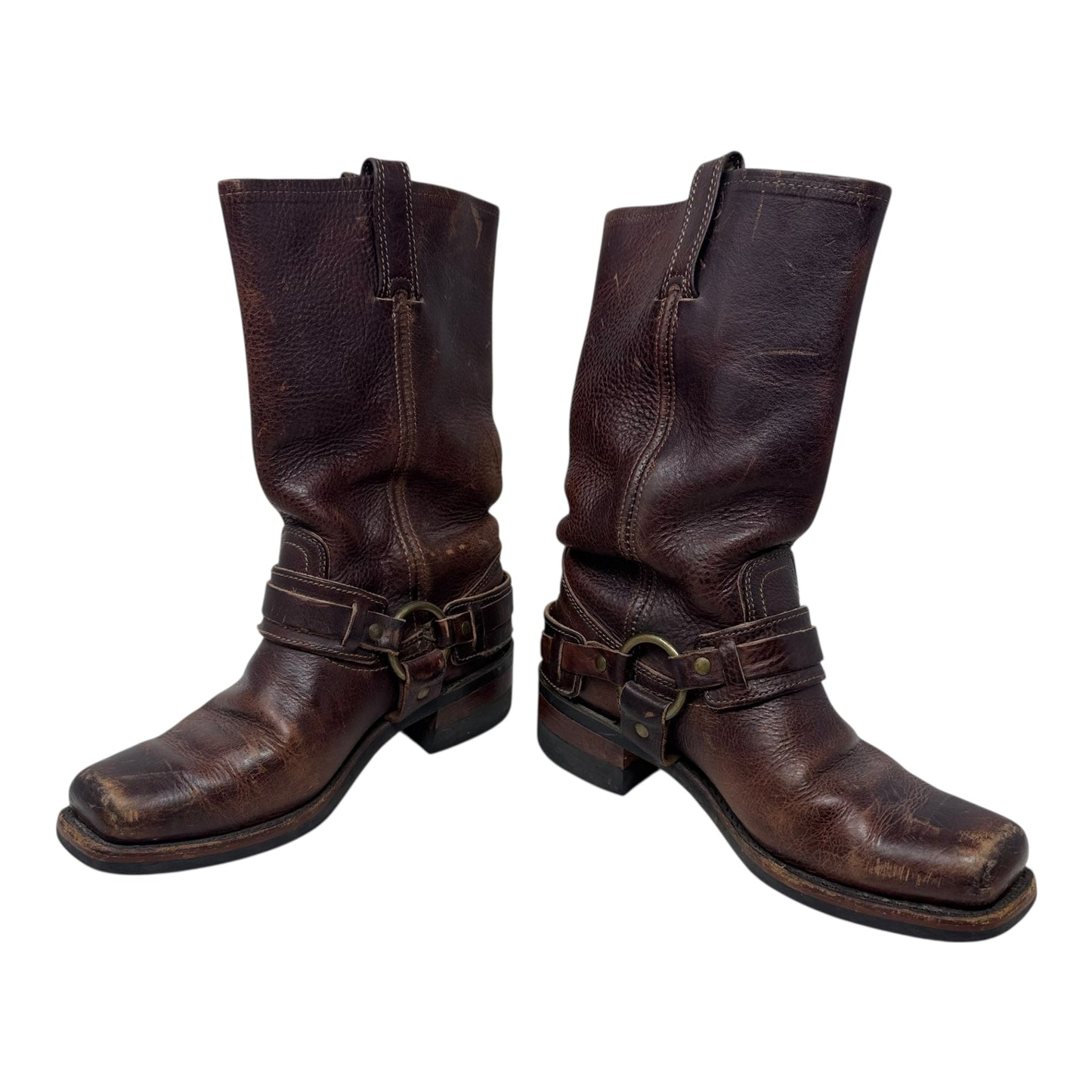 12R Tall Harness Boots Designer By Frye In Brown, Size: 6.5