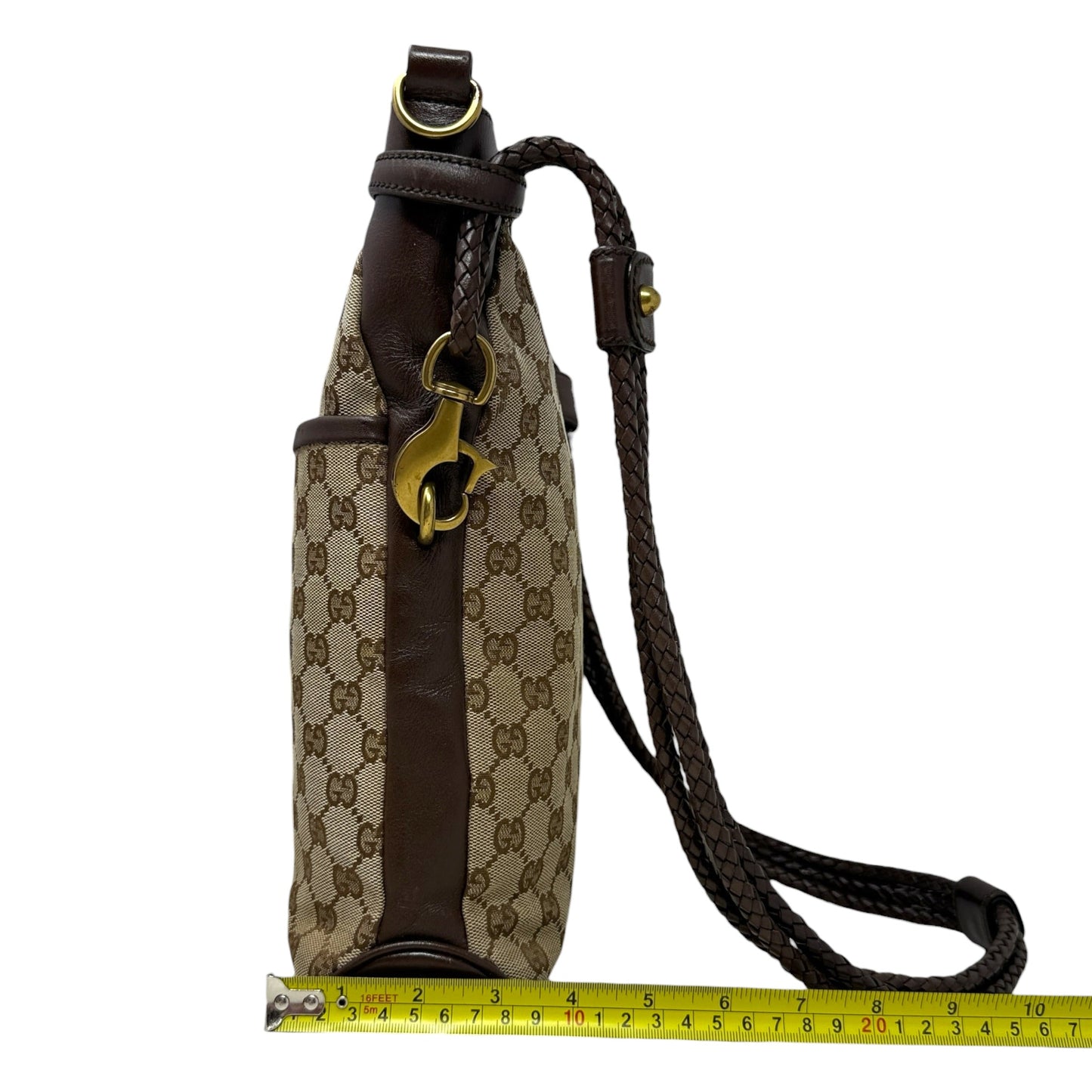 Vintage GG Monogram Canvas Braided Messenger Shoulder Bag  Luxury Designer By Gucci, Size: Medium