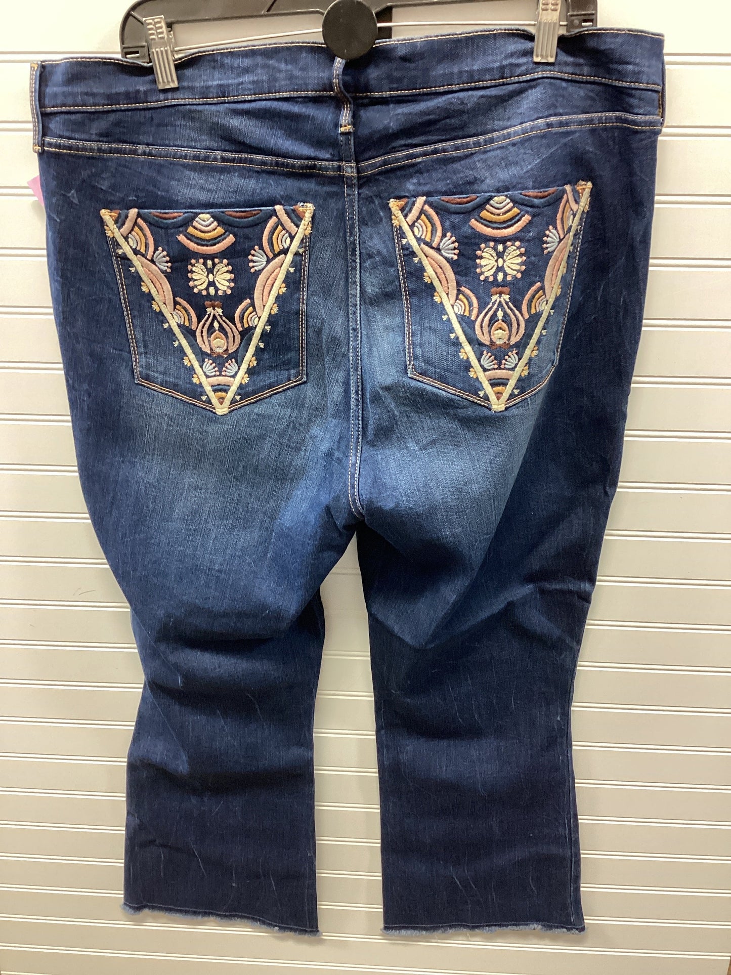 Jeans Cropped By Vintage America In Blue Denim, Size:16