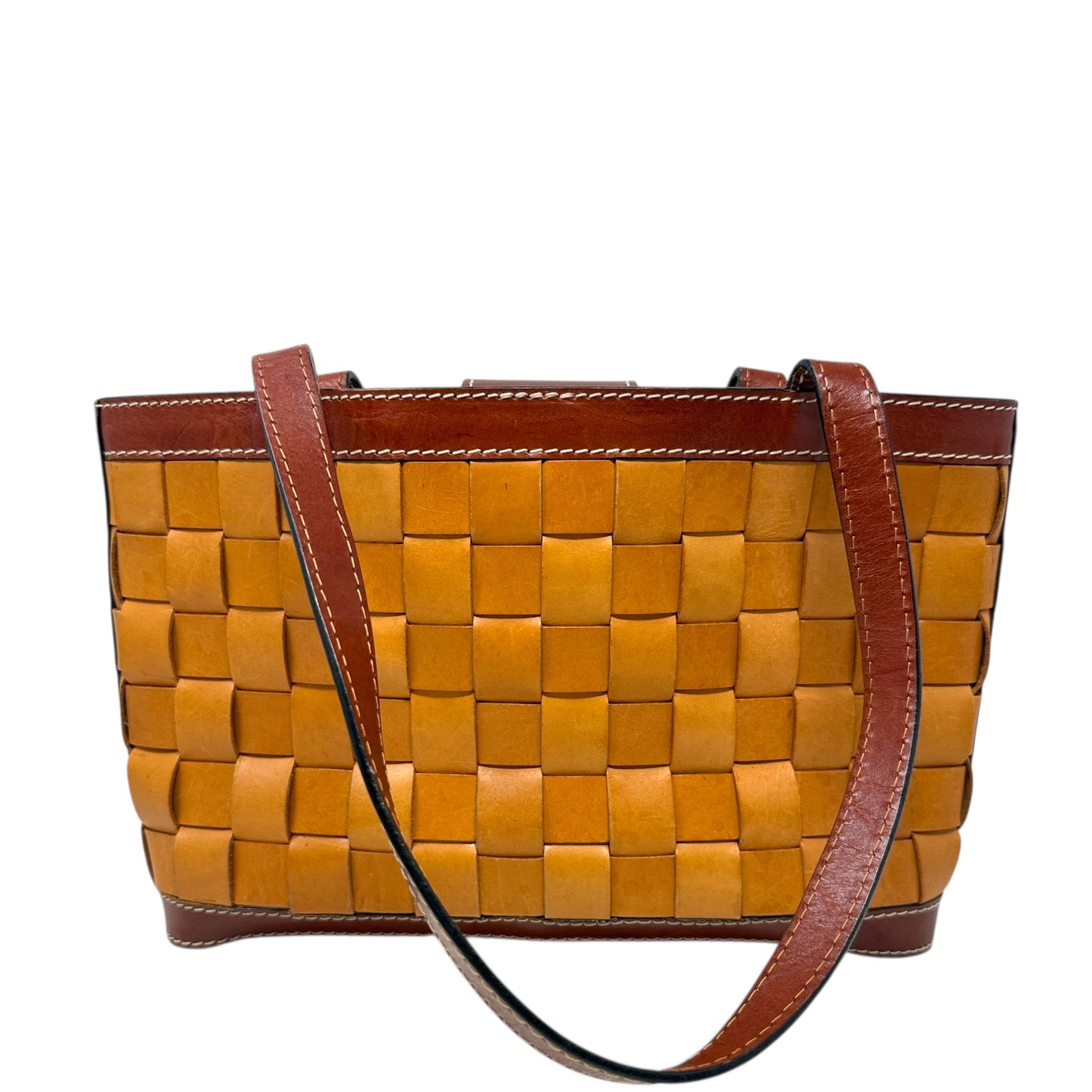 Vintage Tooled Woven  Leather Tote, Size: Large