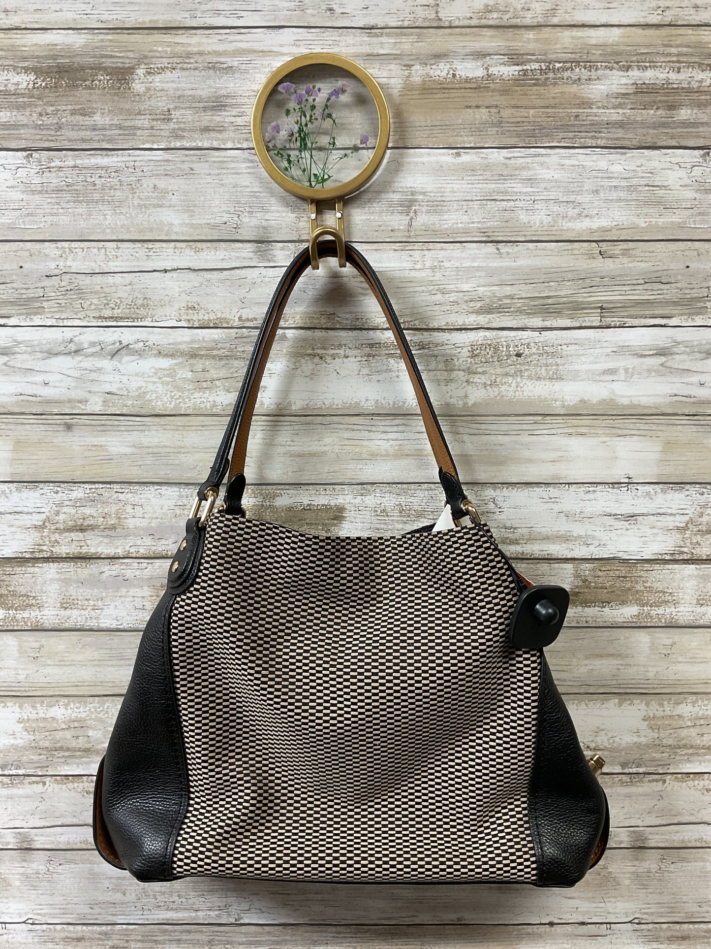 Handbag Designer By Coach In Black & Tan, Size:Medium