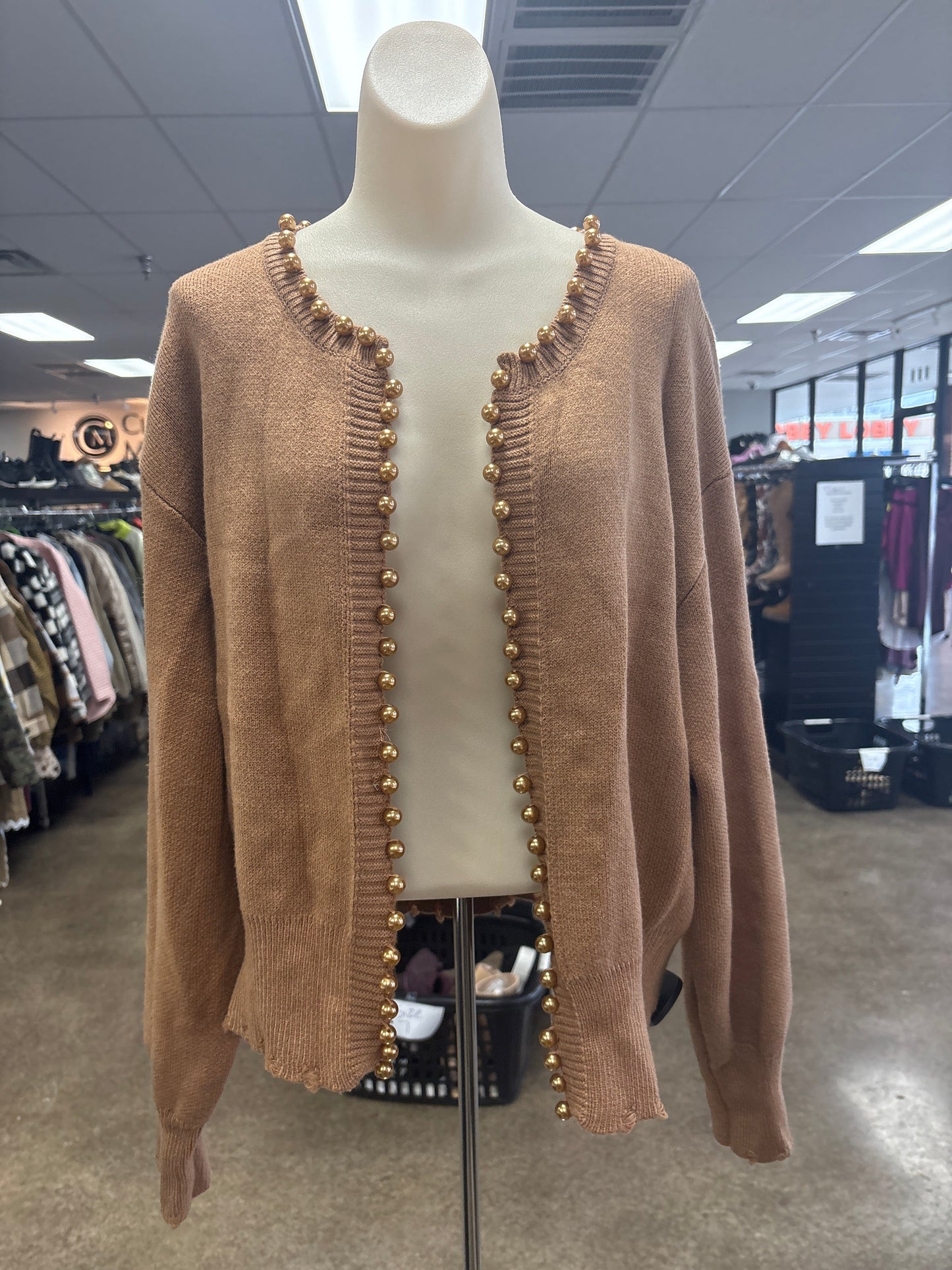 Sweater Cardigan By &Merci In Tan, Size:L