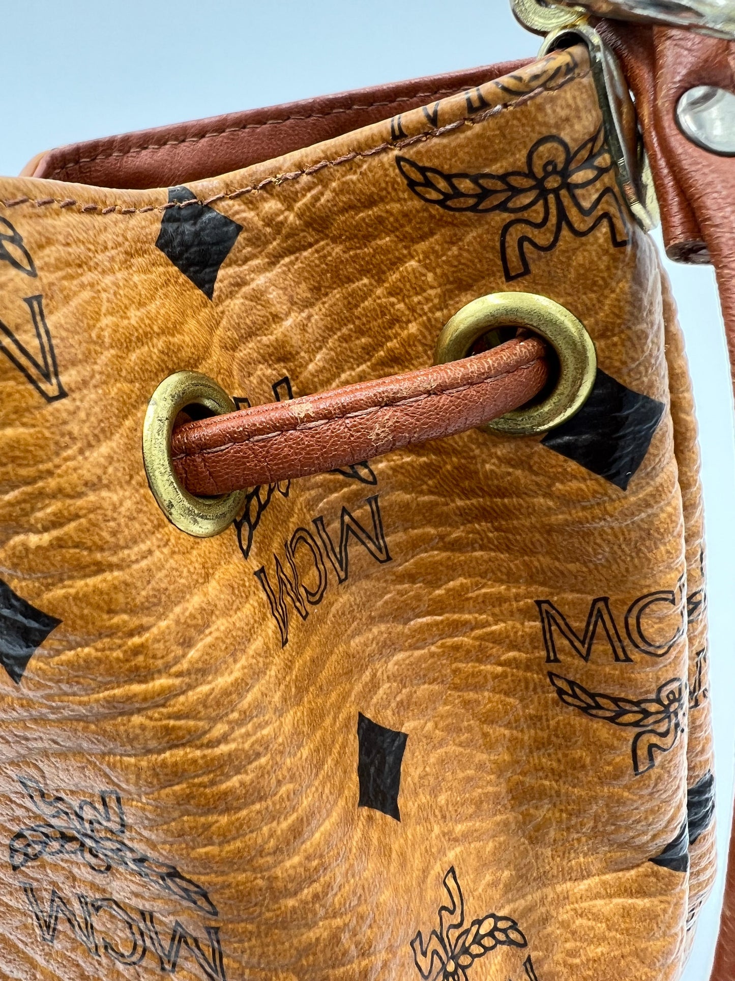 MCM Designer Drawstring Mini Bucket Bag in Visetos