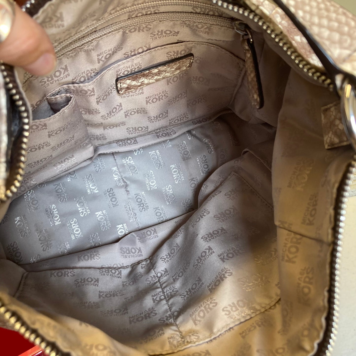 Handbag Designer By Michael Kors In Snakeskin Print, Size:Medium