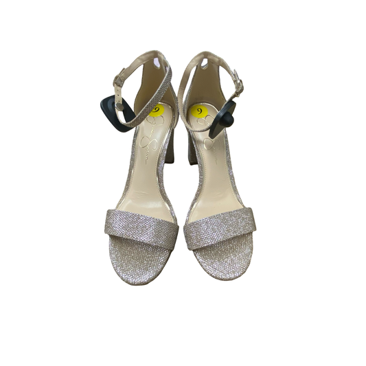 Sandals Heels Block By Jessica Simpson In Gold, Size:9