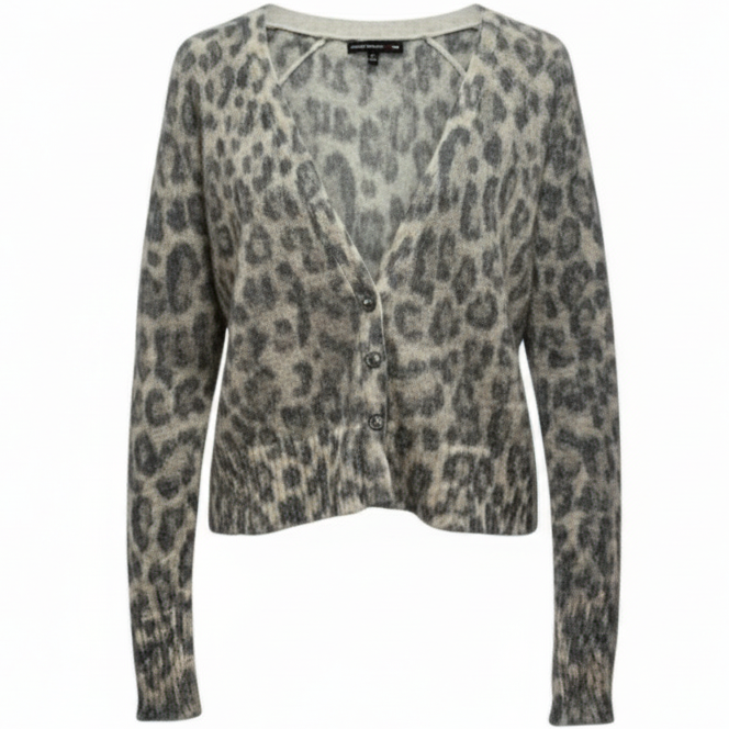 Mohair Blend Sweater Cardigan By Banana Republic In Animal Print, Size: M