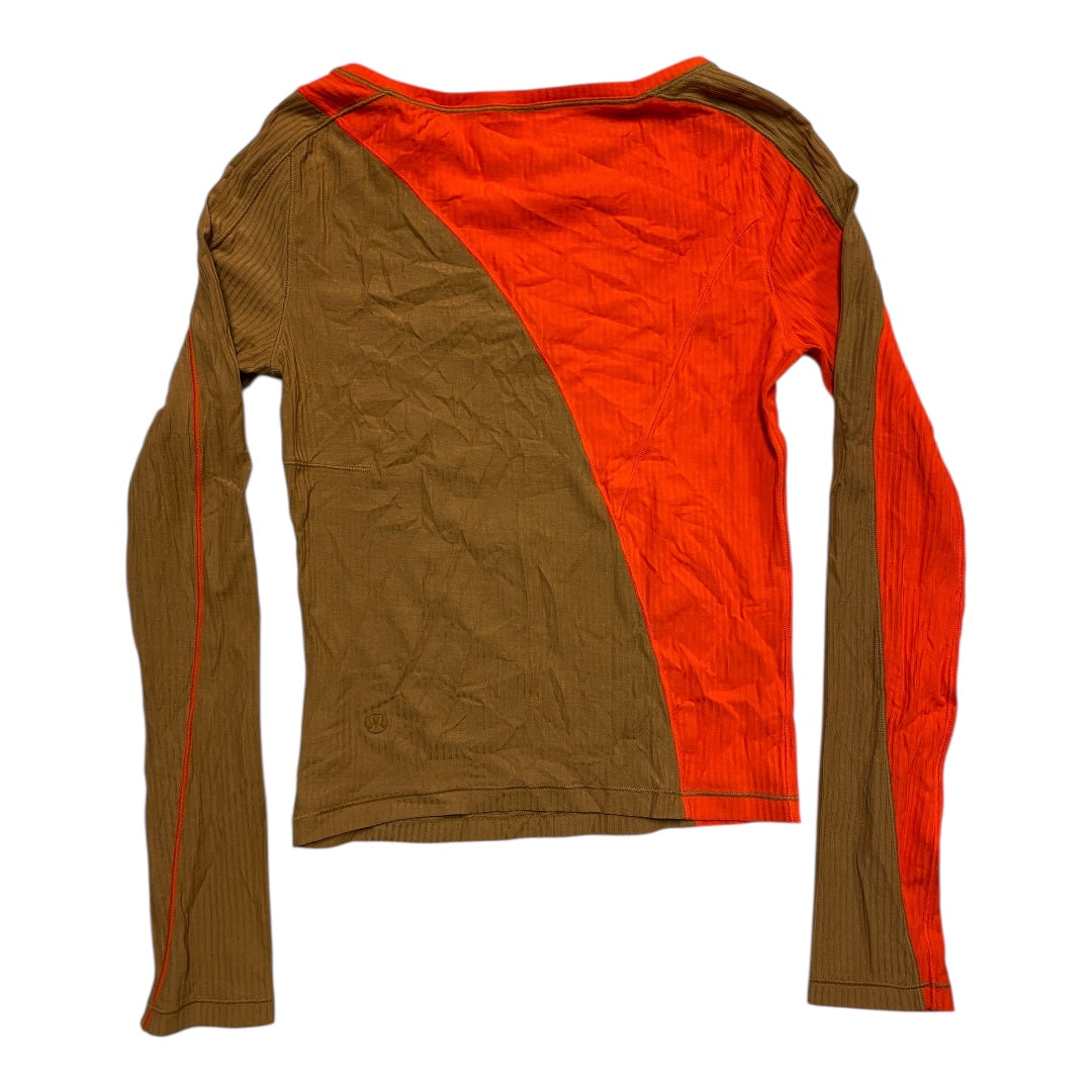 Athletic Top Ls Crewneck By Lululemon In Orange & Tan, Size:S