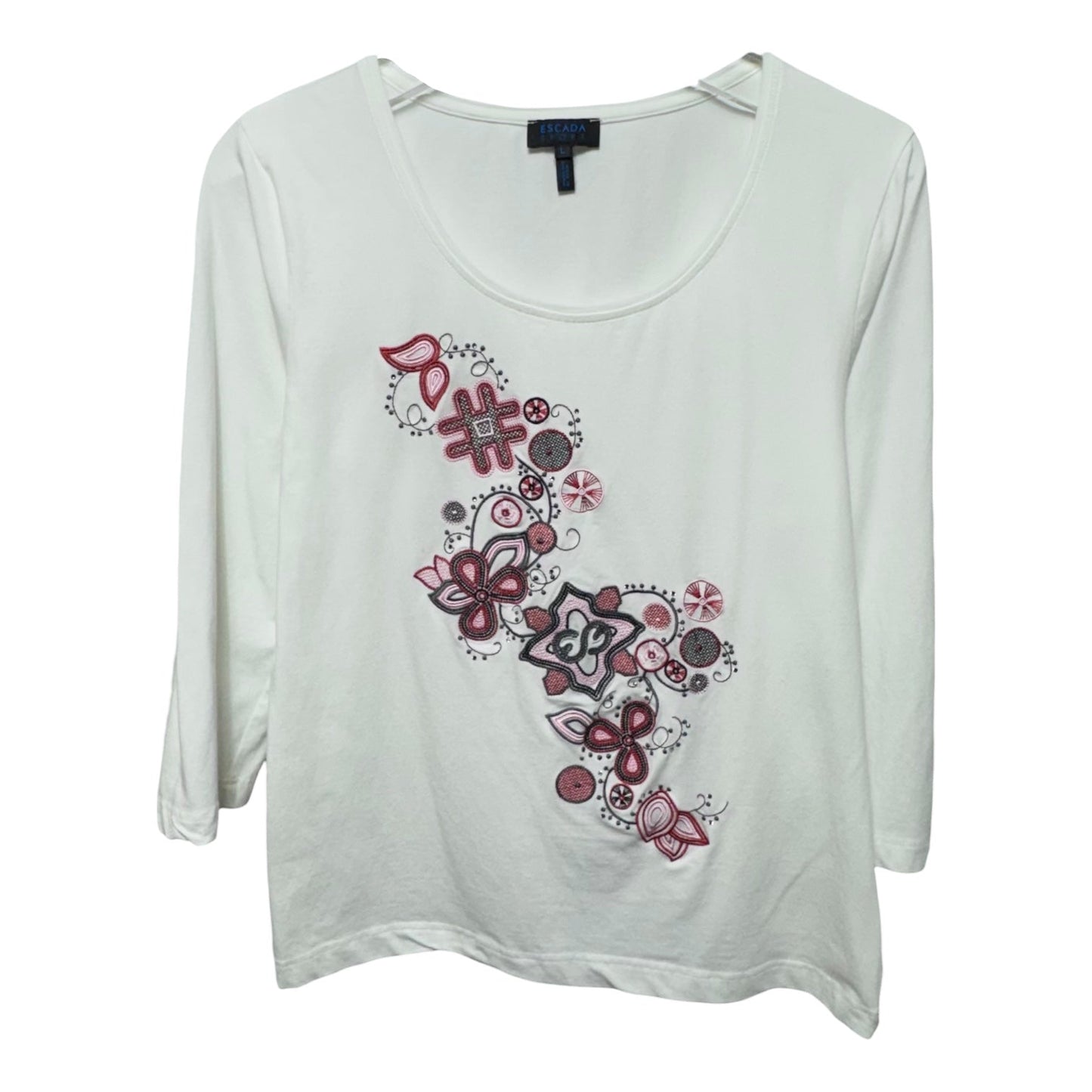 Top 3/4 Sleeve Designer By Escada In Red & White, Size: L