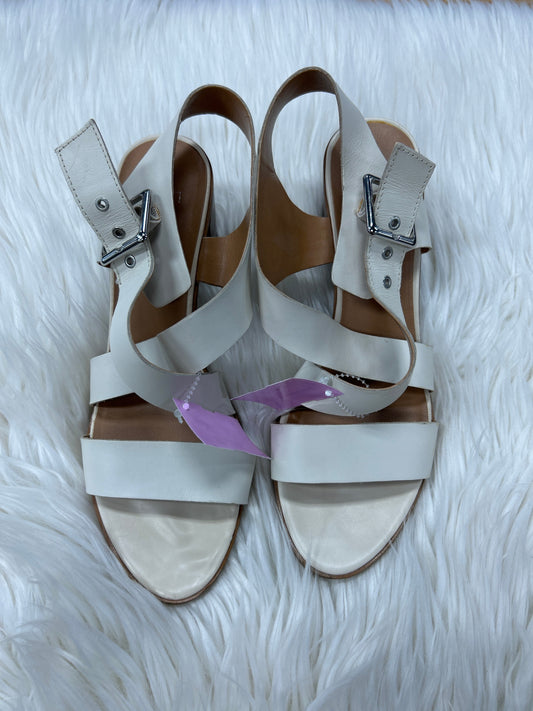 Sandals Heels Block By Franco Sarto In Cream, Size:9.5