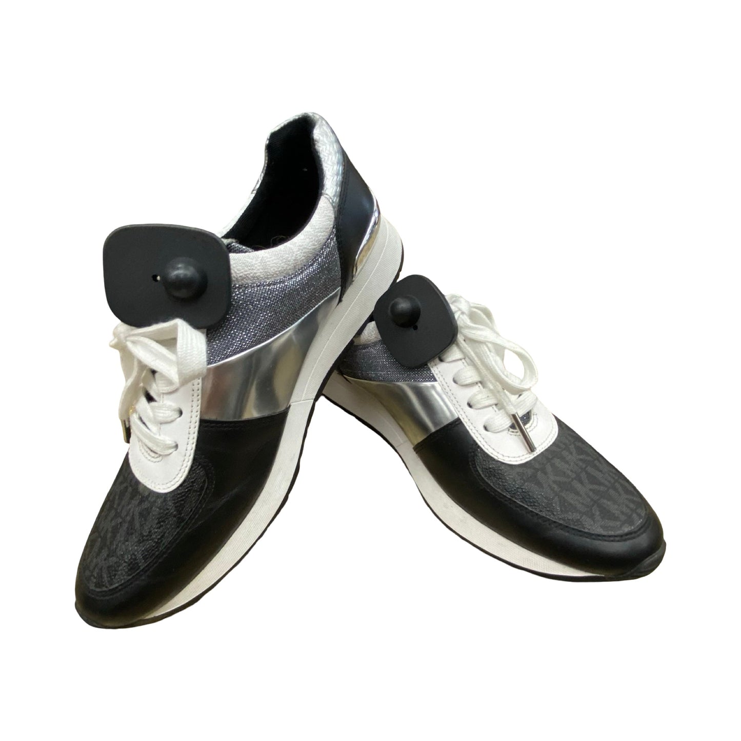 Shoes Designer By Michael Kors In Black & Silver, Size:8