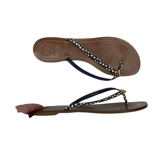 Sandals Designer By Tory Burch In Blue & Tan, Size:8.5