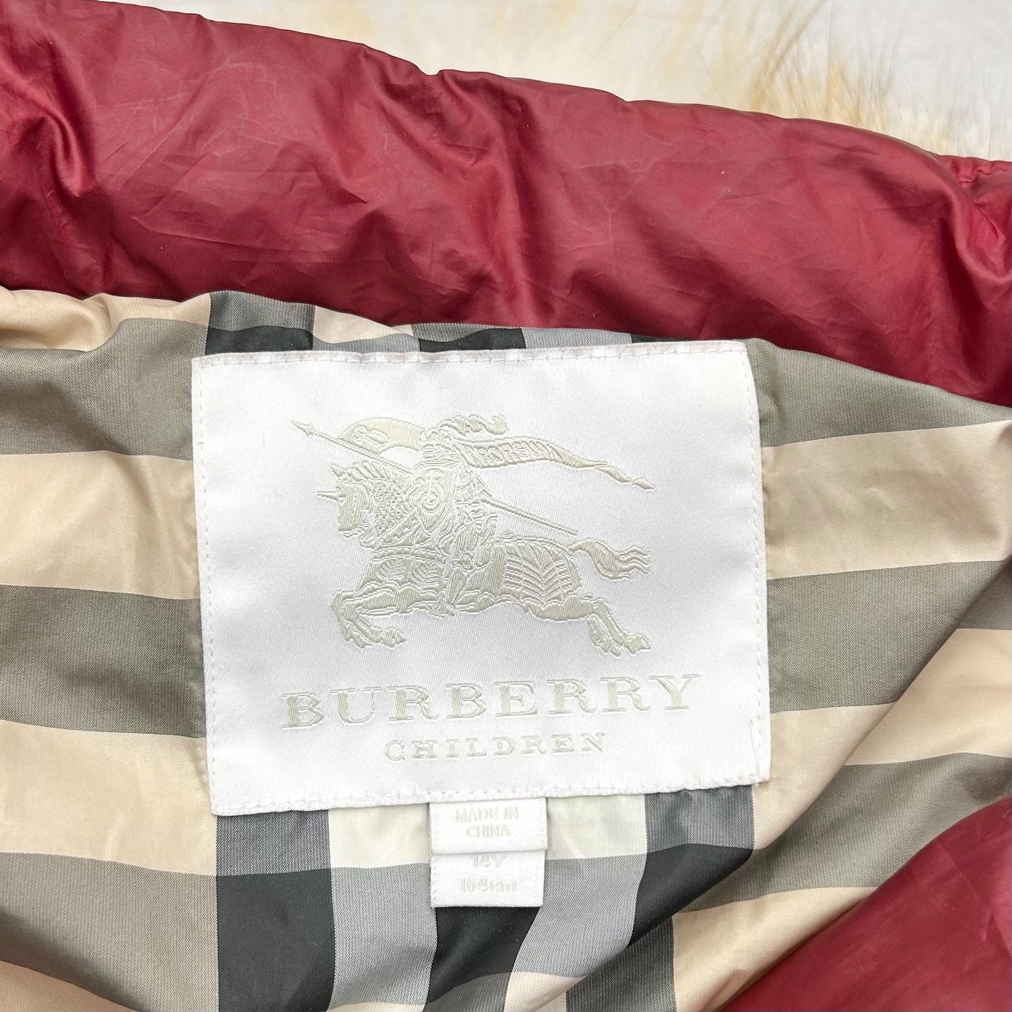 Coat Luxury Designer By Burberry In Red, Size: Xs