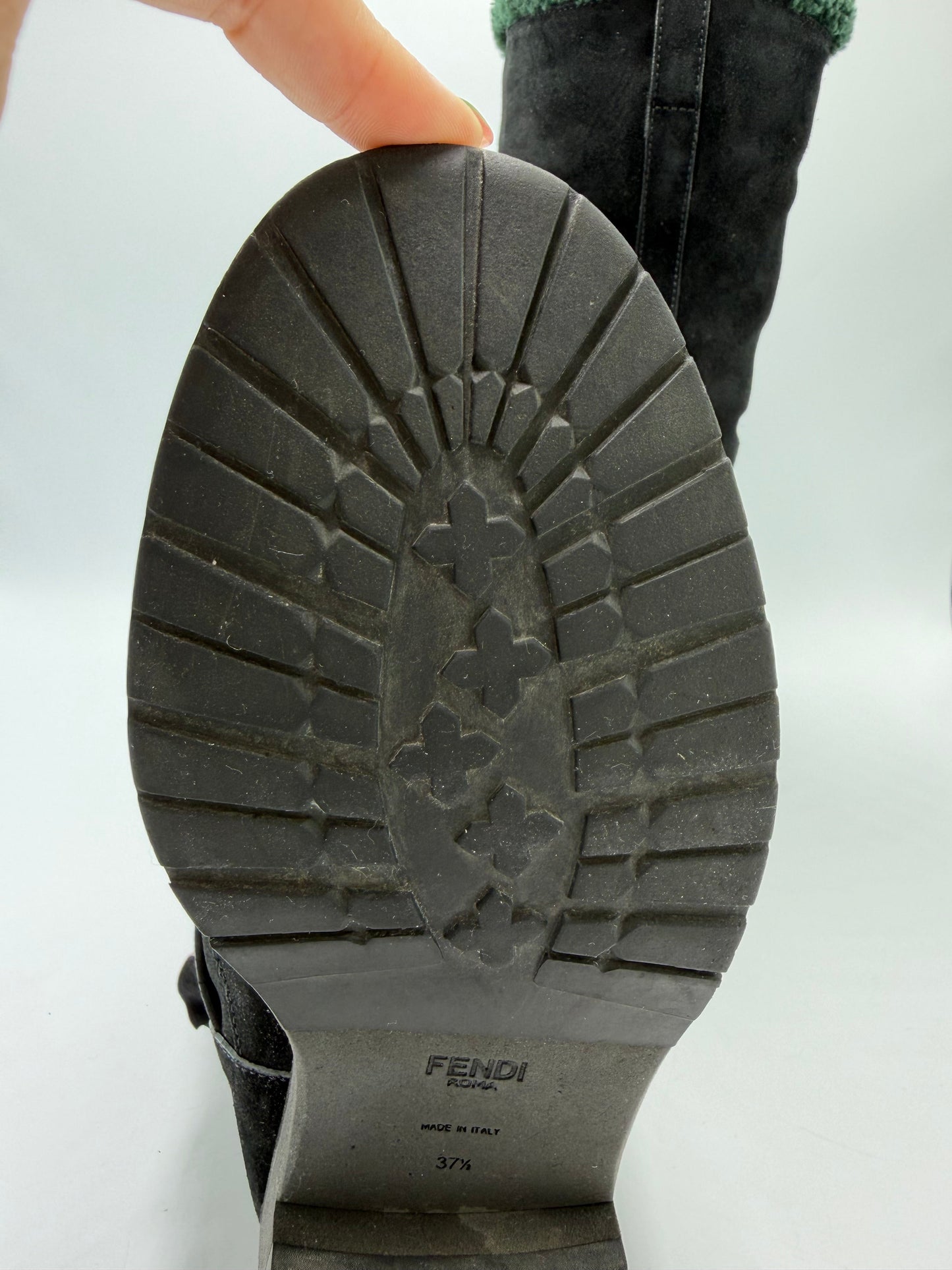 Fendi Fur Trimmed Moto Mid-Calf Luxury Boots In Black, Size: 7.5
