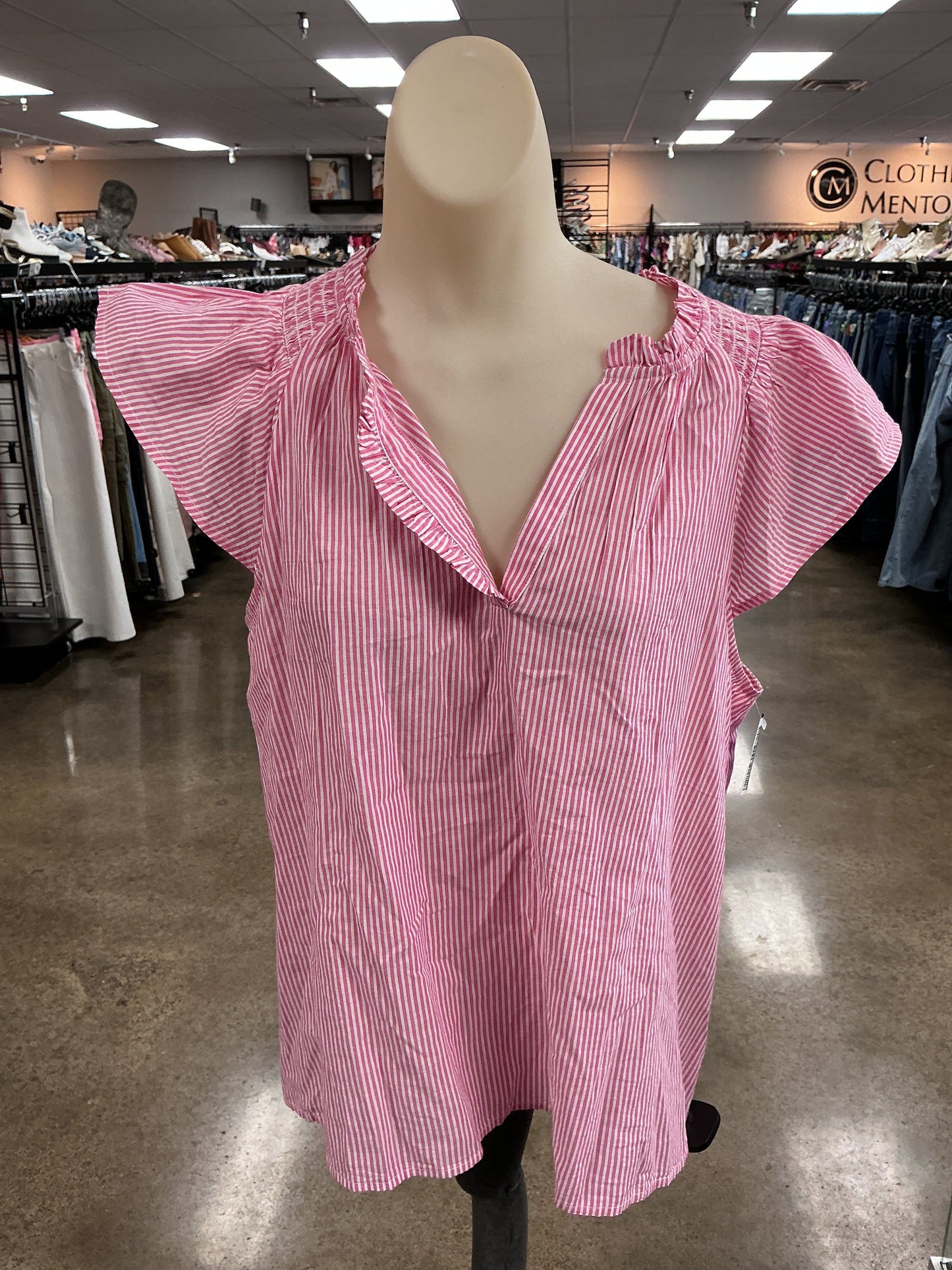 Top Ss By J. Crew In Pink & White, Size:L