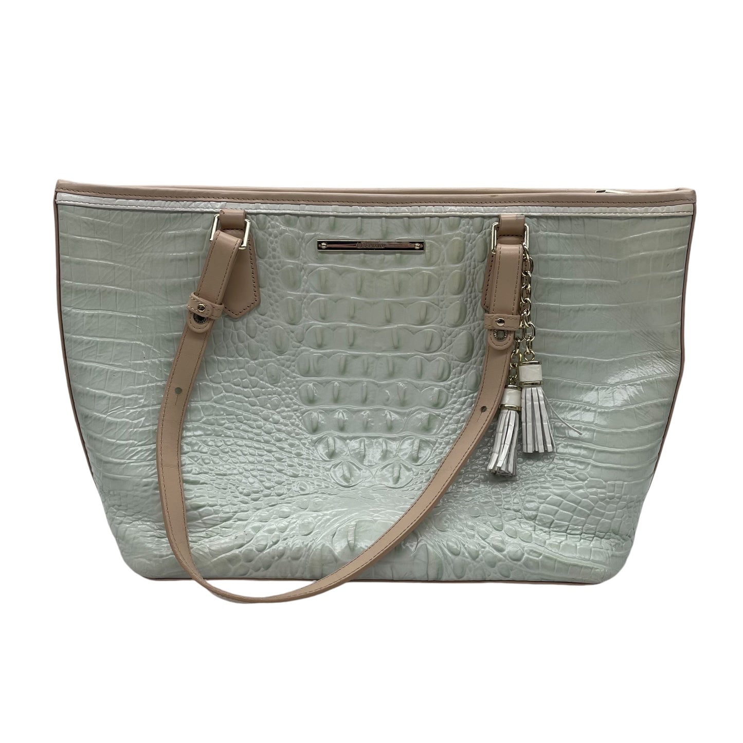 Handbag Designer By Brahmin In Green & Tan, Size:Medium