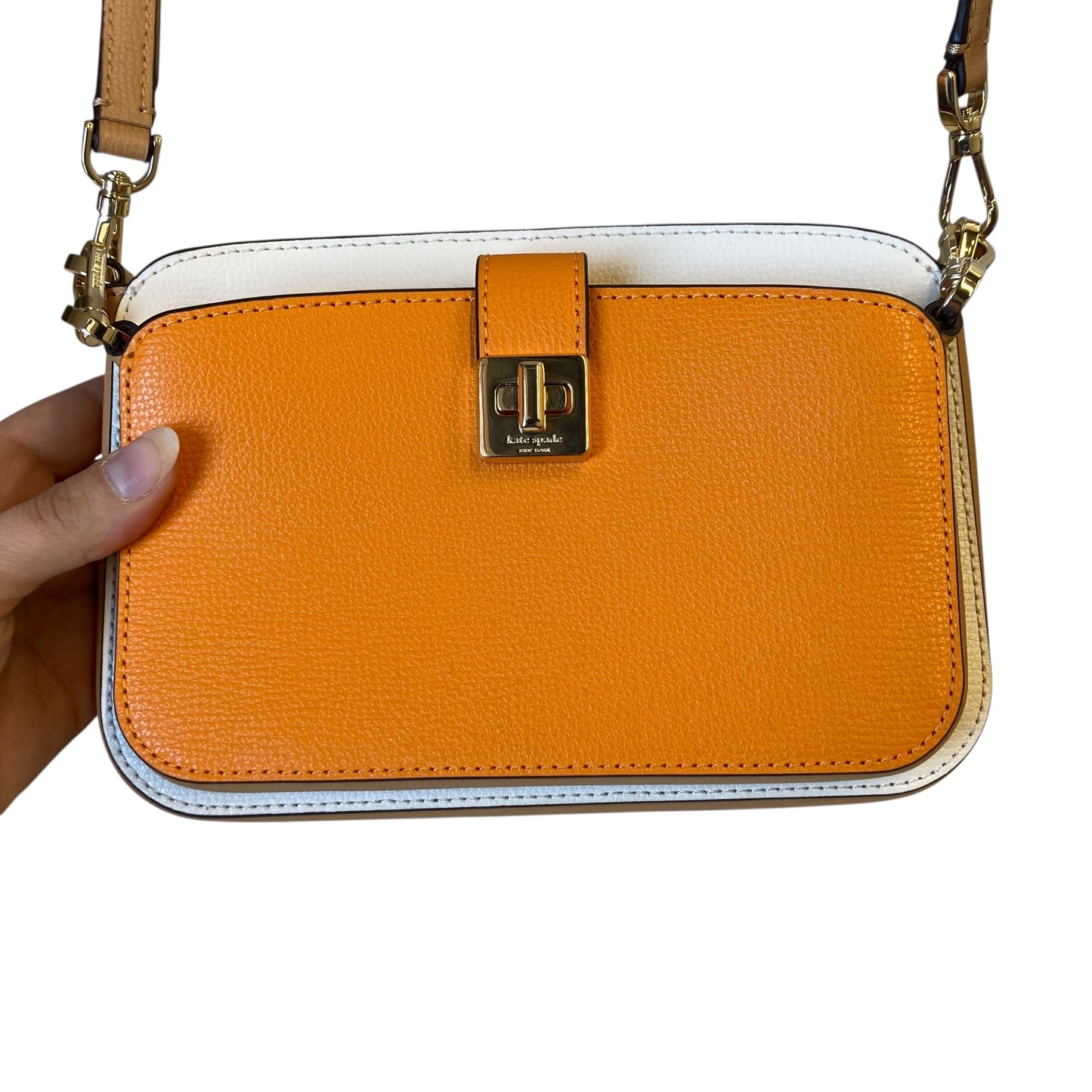 Crossbody Designer By Kate Spade In Cream & Orange, Size:Small
