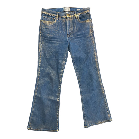 Jeans Flared By Frame In Blue & Gold, Size:6