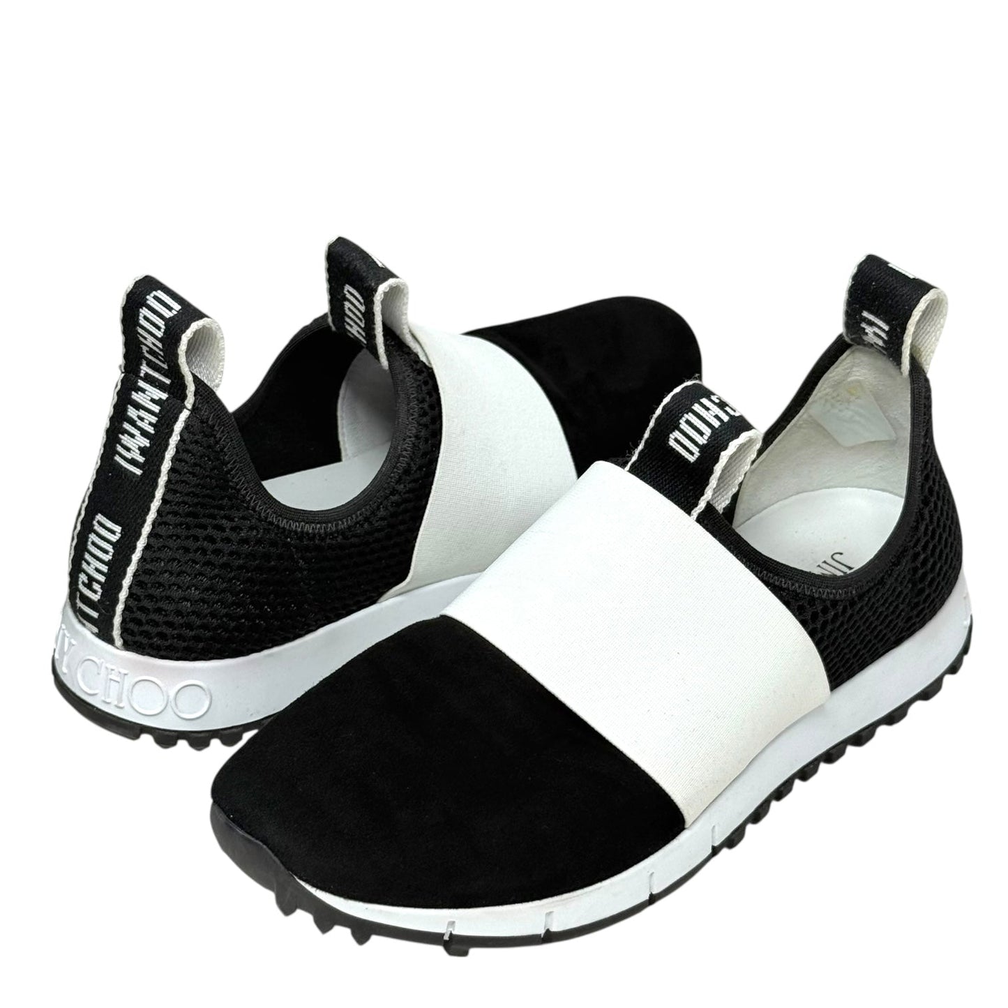 Oakland Suede Trainers Luxury Designer By Jimmy Choo In Black & White, Size: US 8/EU 38.5