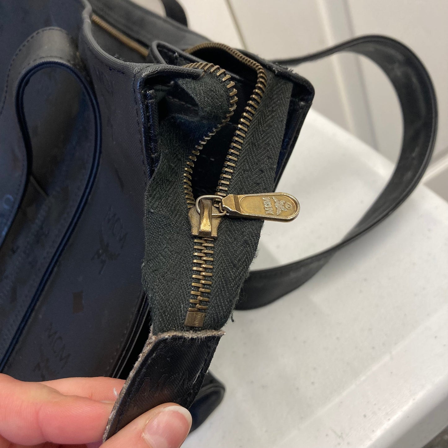 Tote Luxury Designer By Mcm In Black, Size:Large