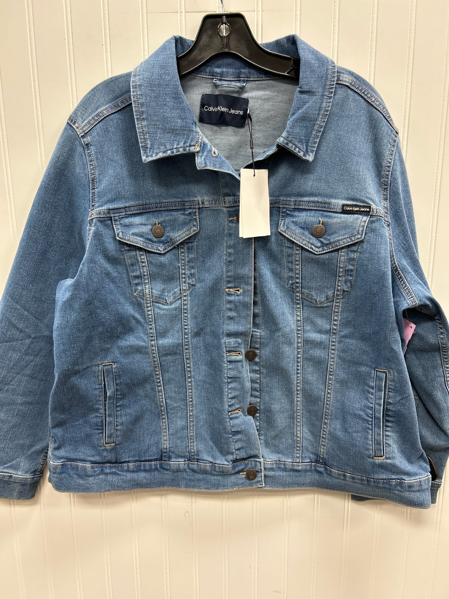 Jacket Denim By Calvin Klein In Blue Denim, Size:2X