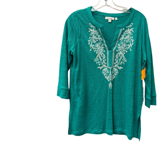 Top 3/4 Sleeve By Chicos In Green, Size:M