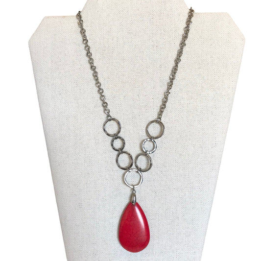 Necklace Pendant In Red & Silver