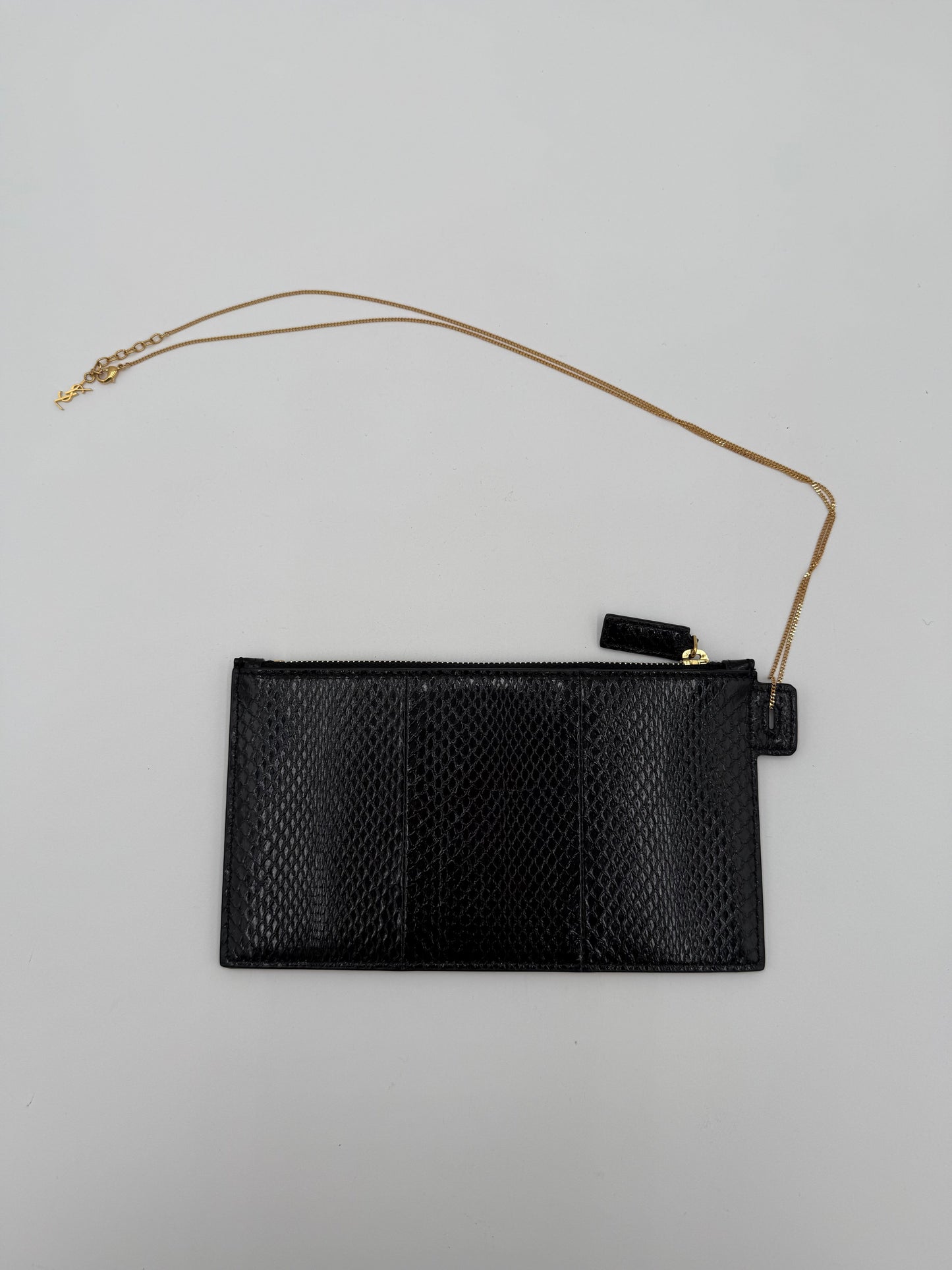 Clutch Luxury Designer By Yves Saint Laurent In Black & Gold, Size:Small