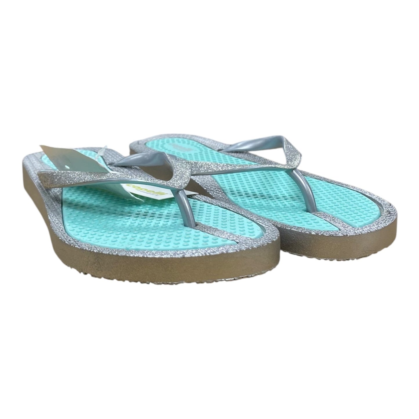 Sandals Flip Flops By Capelli In Green & Silver, Size:8