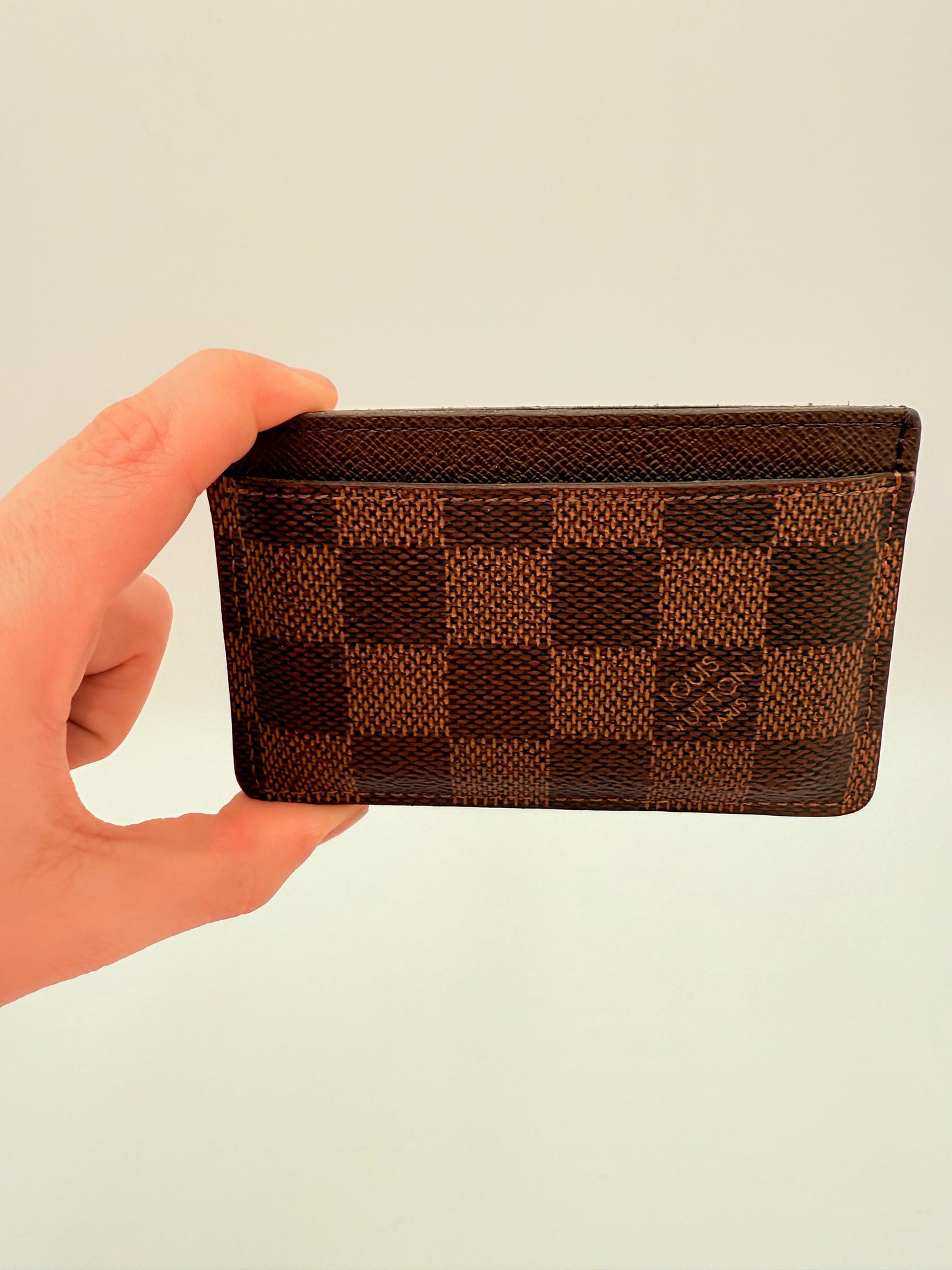 Id/Card Holder Luxury Designer By Louis Vuitton In Brown & Tan
