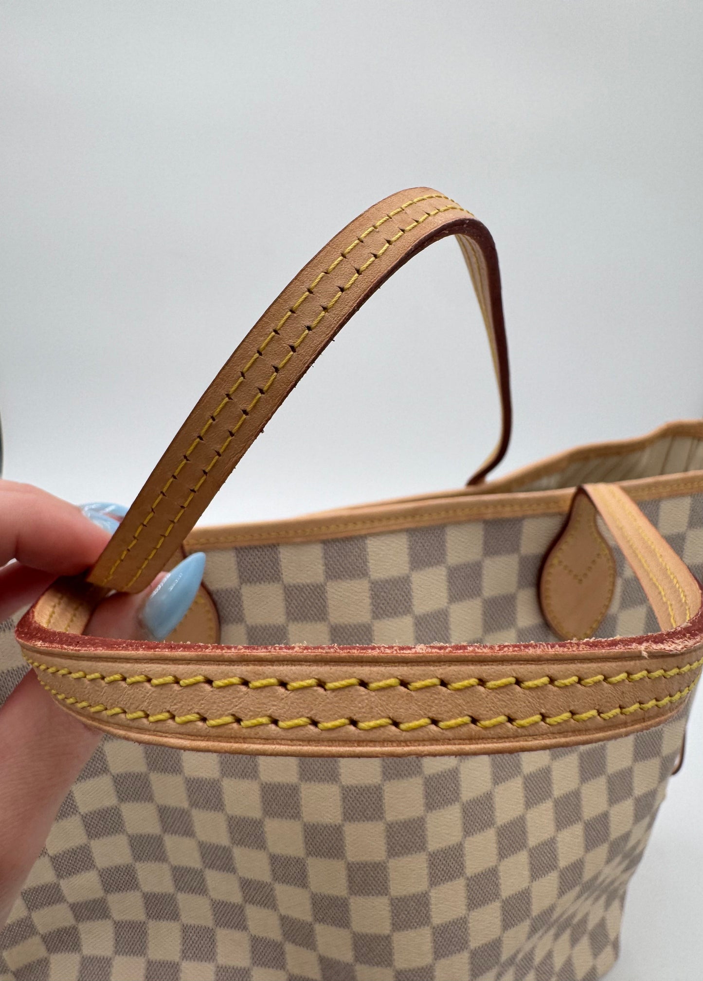 Tote Luxury Designer By Louis Vuitton In Blue & Cream, Size:Medium
