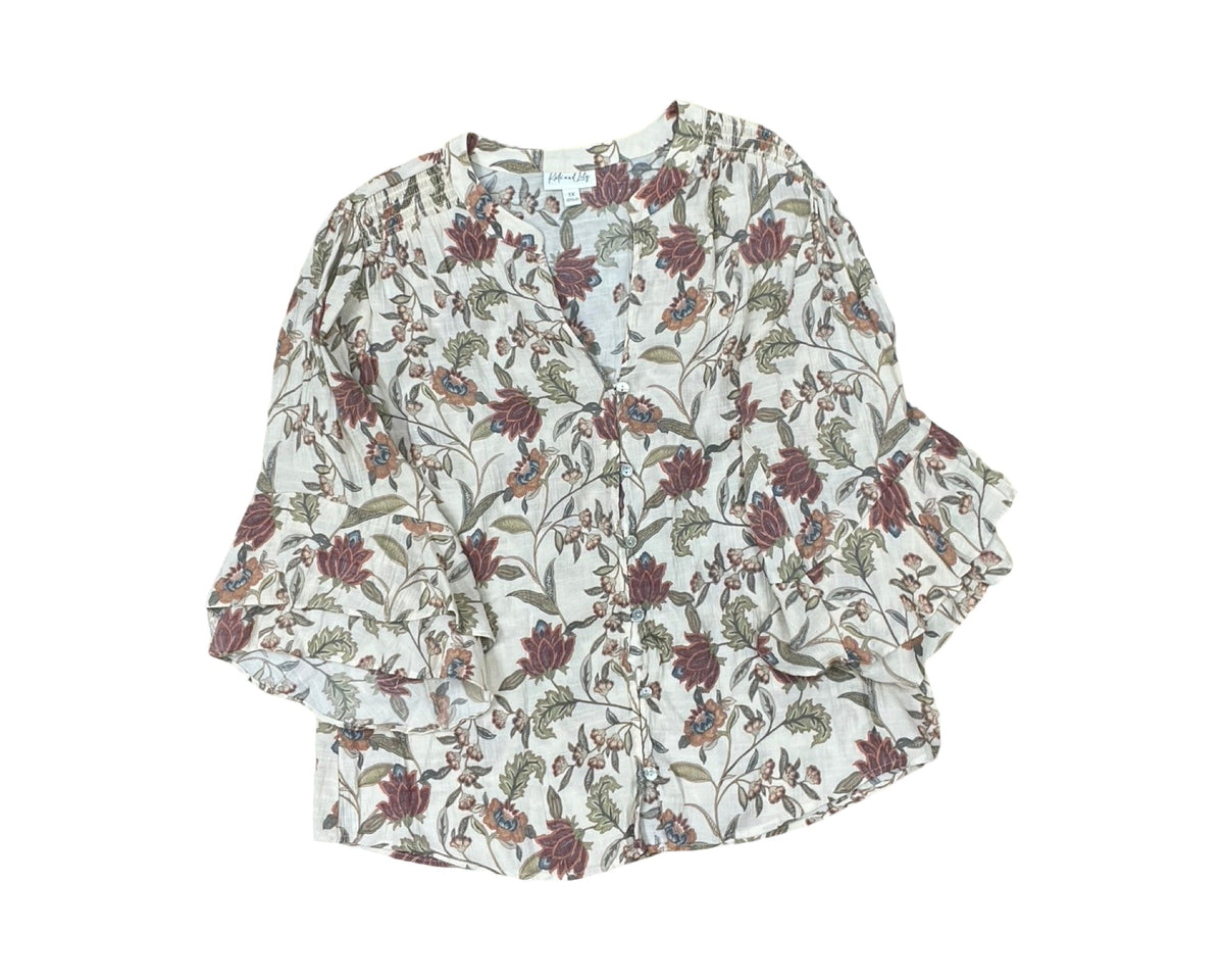Blouse Ls By Kate And Lily In Tan, Size:1X