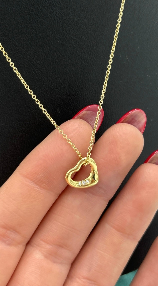 Tiffany & Company Elsa Perfetti Open Heart w/ Diamonds Luxury Designer Necklace