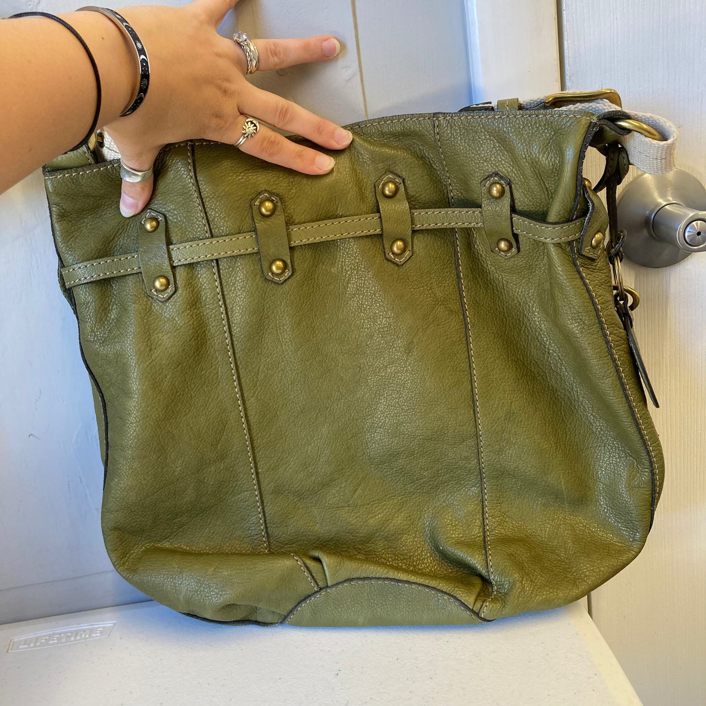 Handbag Leather By Fossil In Green, Size:Medium