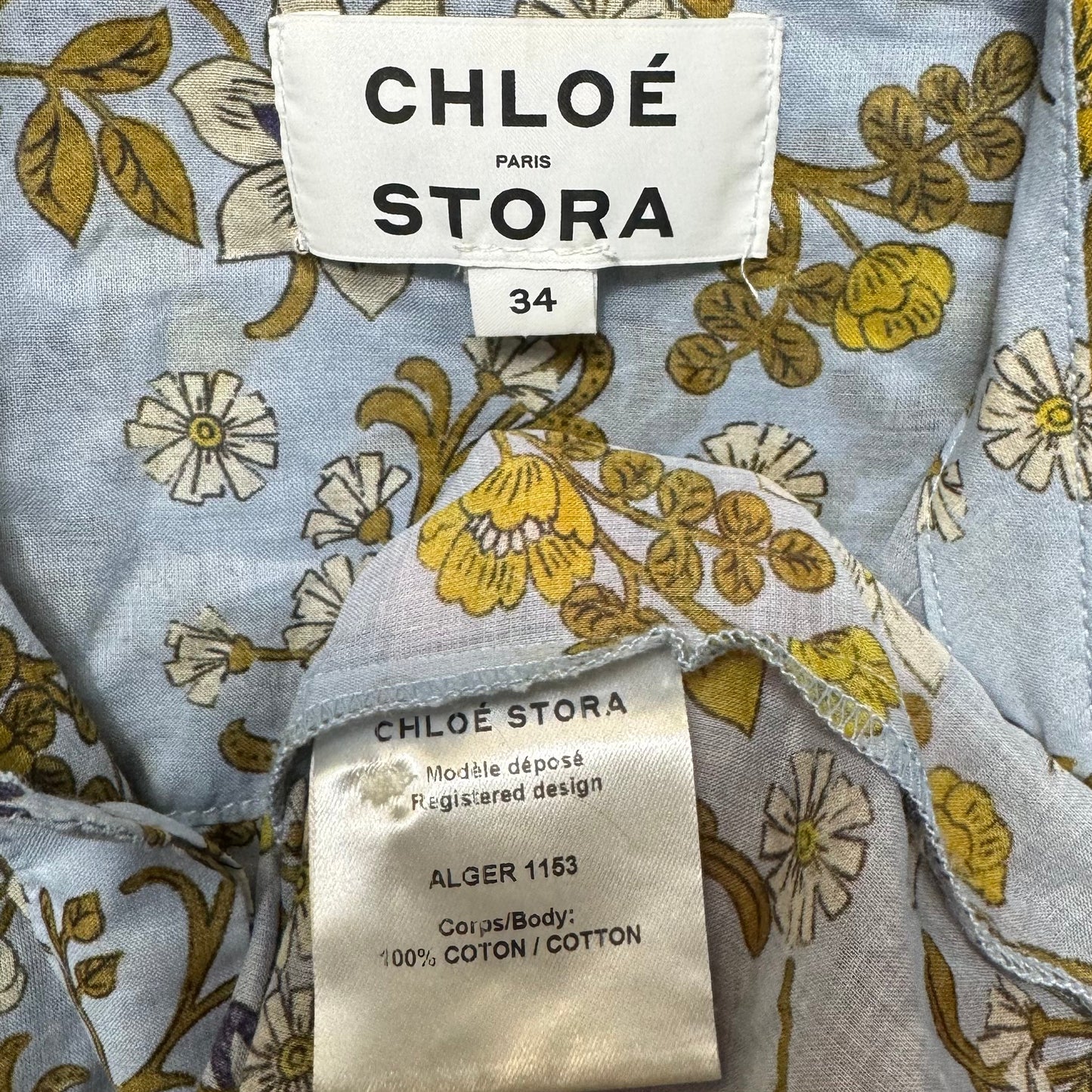 Algiers Shirt Luxury Designer By Chloe Stora Paris In Blue Floral Print, Size: M