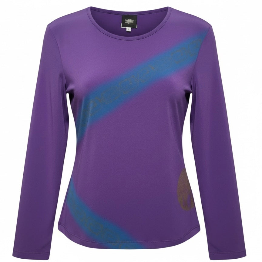 Top Long Sleeve Luxury Designer By Versace Jeans Couture In Purple, Size: S