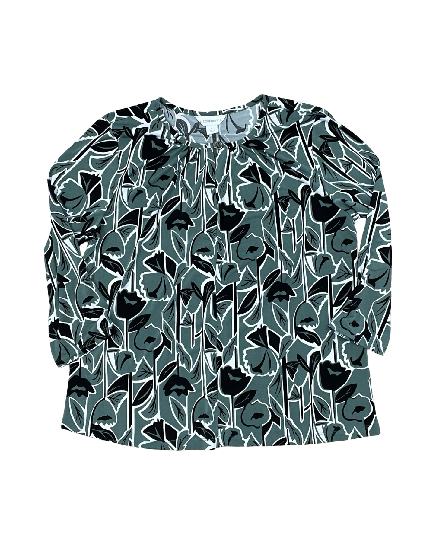 Top 3/4 Sleeve By Liz Claiborne In Green, Size:L