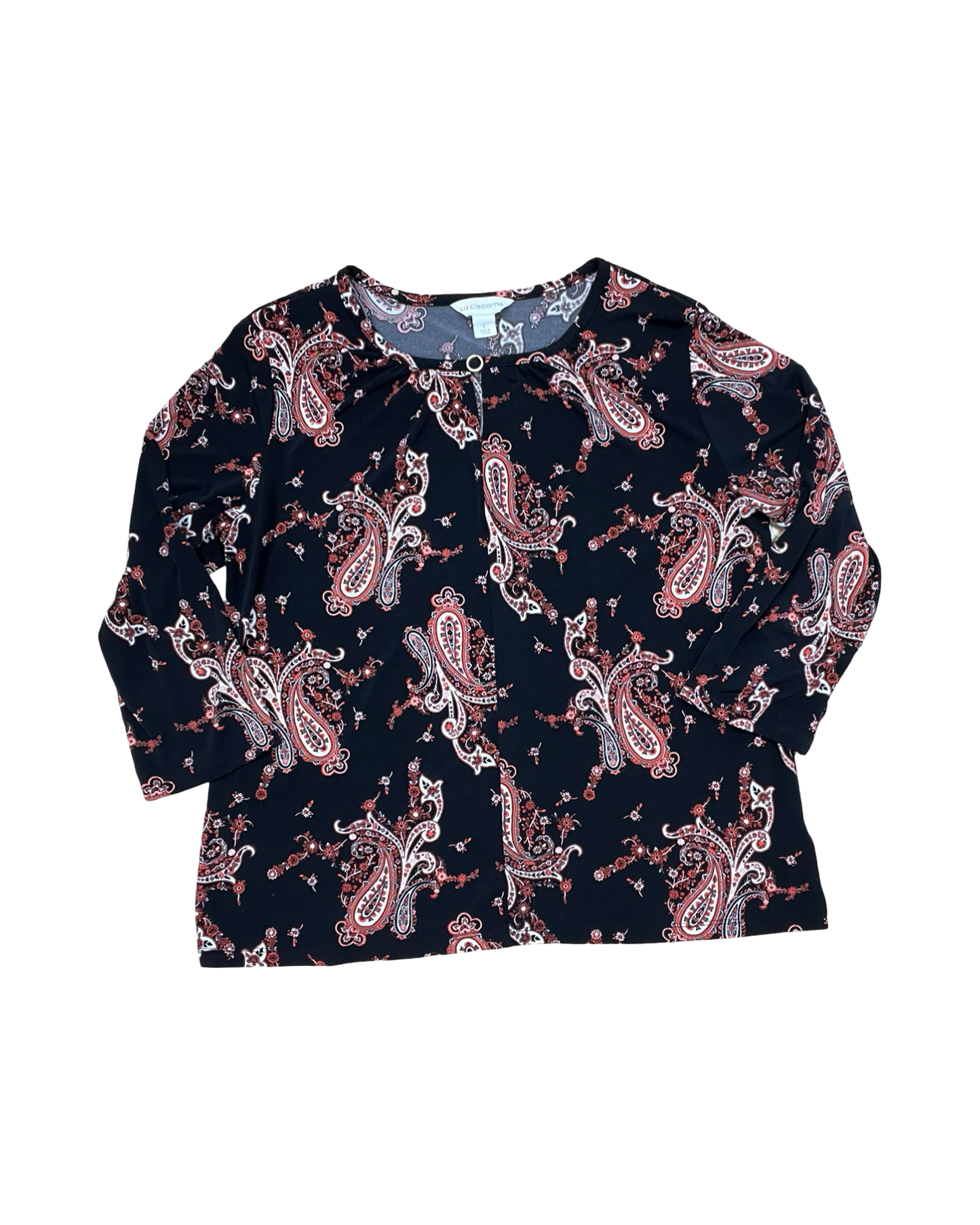 Top 3/4 Sleeve By Liz Claiborne In Black, Size:L