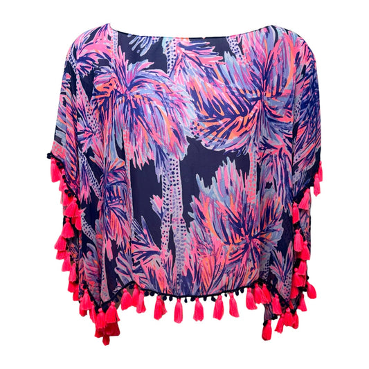 Marina Poncho Designer By Lilly Pulitzer In Bright Navy Palms Up Wrap, Size: Osfm