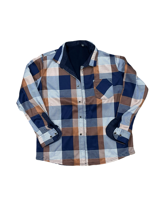 Jacket Shirt By Clothes Mentor In Blue & Brown, Size:Xl