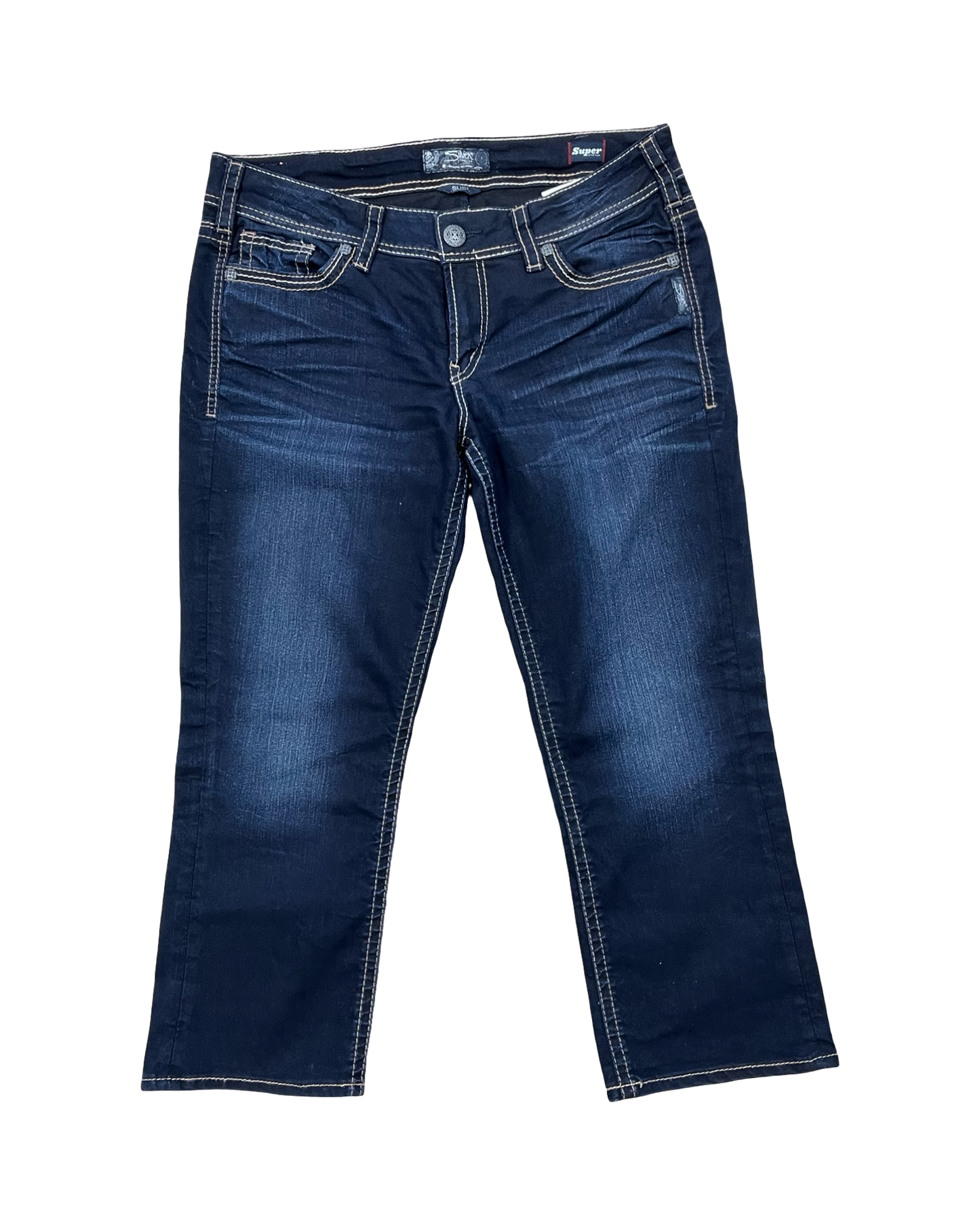 Jeans Cropped By Silver In Blue Denim, Size:18