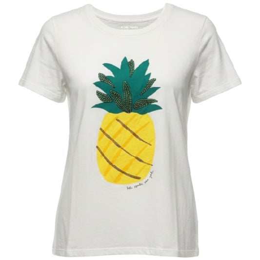 Pineapple Top Short Sleeve Designer By Kate Spade In White, Size: L